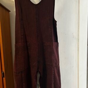 Free People High Roller Burgundy cotton jumpsuit.